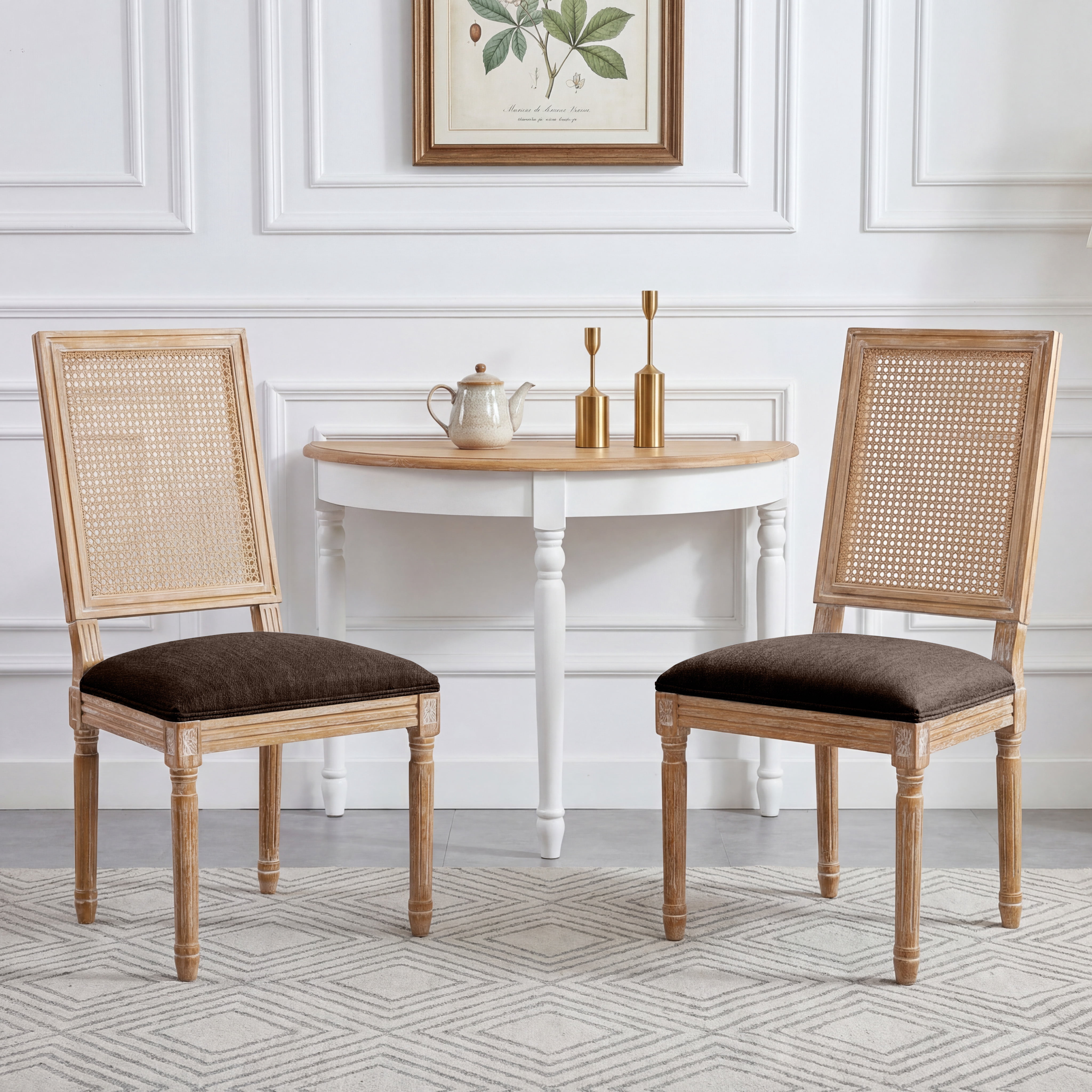 Ensemble de 2 chaises de salle à manger de style campagne française Noble House, dossier rectangulaire en rotin, marron