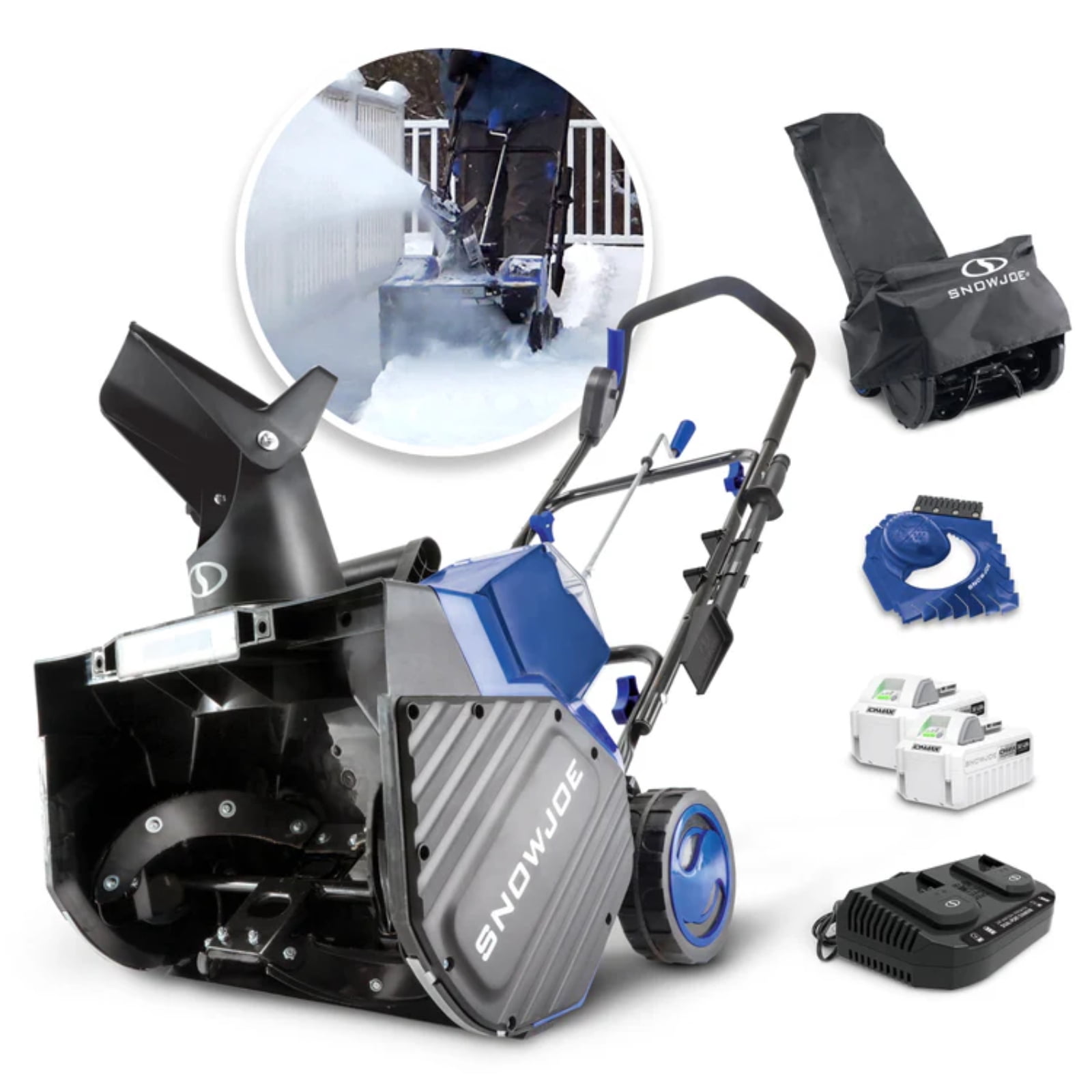 Snow Joe 48-Volt* IONMAX Snow Blower Bundle | 2 x 4.0-Ah Batteries, Dual Port Charger, Cover, Ice Scraper, and Extended Warranty