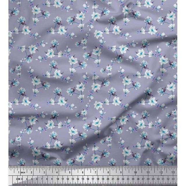 Soimoi Poly Georgette Fabric Leaves & Magnolia Floral Printed Fabric 1 Yard 52 Inch Wide