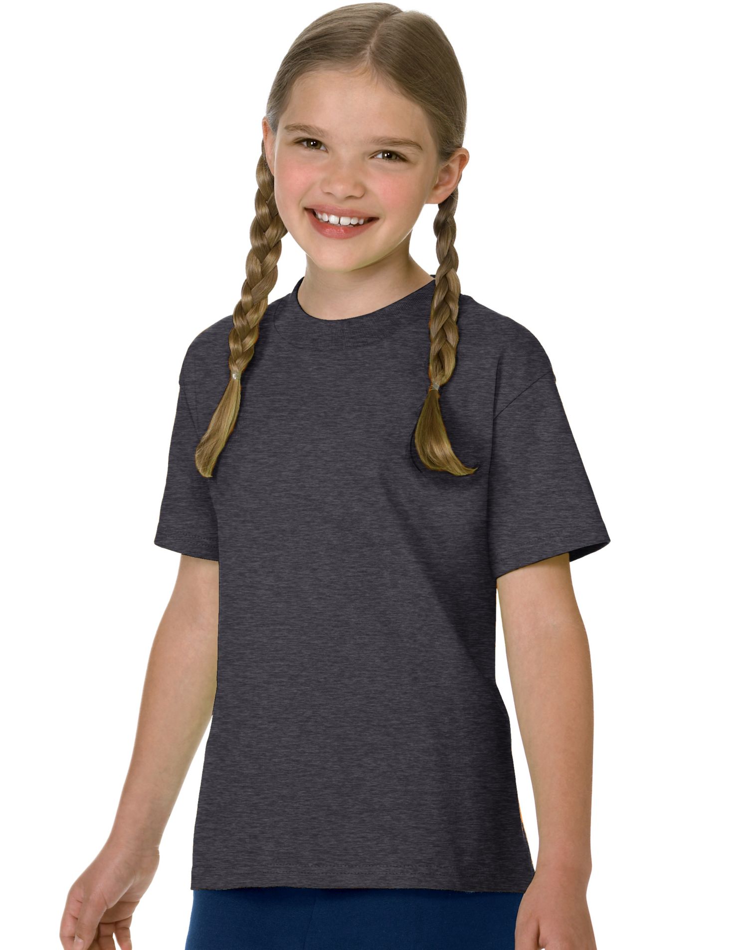Hanes T-Shirt en Coton pour Enfant Authentique Sans Étiquette, L, Gris Fumée