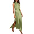 thumbnail image 2 of TopLLC Robe Sans Manches à Col Rond Mode Femmes Été Uni Décontracté Col Rond Sans Manches Fente Haute Robe Maxi Femmes Robe, 2 of 6