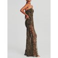 thumbnail image 4 of Faithtur Femmes Tube Top Robe Slim Bustier Dos Sans Maille Patchwork Tropical Léopard Imprimé Haute Fente Longue Robe pour Soirée Club Nuit, 4 of 9