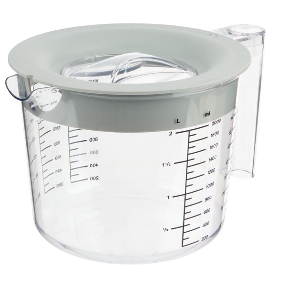 Mainstays 8-Cup Large Clear Plastic Measuring Cup with 3-Position Lid and Easy-Read Measurements, Grey