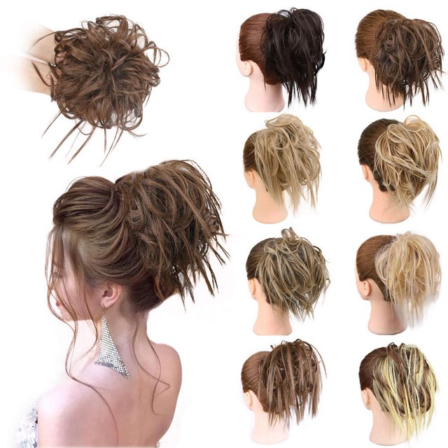 Chignon Désordonné Pièce de Cheveux Extension de Cheveux avec Bande Élastique Chignon Ondulé Extensions de Cheveux Synthétiques Chouchous Chignons Postiche pour Femmes