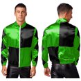 thumbnail image 3 of Oyolan Veste de Course pour Hommes avec Fermeture Éclair avant en Satin Vert&Noir m, 3 of 7