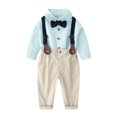 thumbnail image 1 of RXIRUCGD Ensemble de Mode pour Enfants à Rayures Chemise à Bretelles Pantalon Ensemble 2 Pcs Haut/chemise à Manches Longues à Col Rond ( Vert, Taille : 130 ), 1 of 3