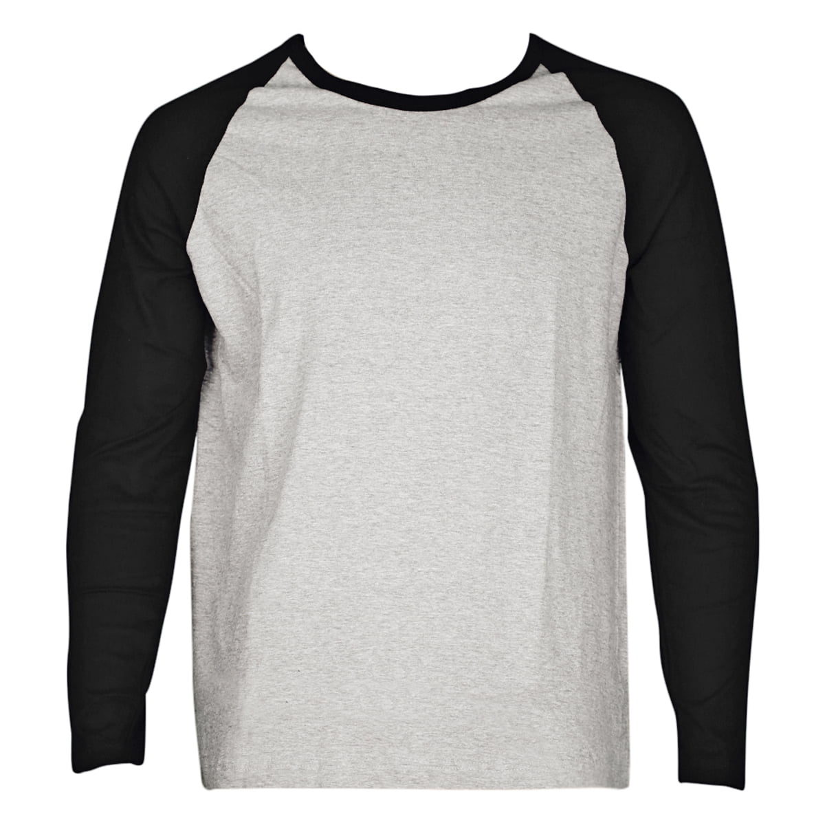 SLM Men's Long Sleeve Cotton Baseball Raglan Tee Shirt Jersey -Gray/Black-3XL
