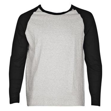 SLM Men's Long Sleeve Cotton Baseball Raglan Tee Shirt Jersey -Gray/Black-Medium