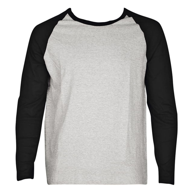 SLM Men's Long Sleeve Cotton Baseball Raglan Tee Shirt Jersey -Gray/Black-2XL