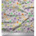 thumbnail image 1 of Soimoi Gray Polyester Crepe Fabric Leaves,Insect & Floral Artistic Print Sewing Fabric BTY 42 Inch Wide, 1 of 3