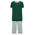 thumbnail image 4 of Timegard Ensembles de Pyjamas pour Femmes 2 Pcs Détente Col Rond Manches Courtes Haut Pantalon Capri à Rayures avec Poches Tenues, 4 of 7