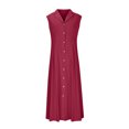 thumbnail image 4 of Ovzne Robes pour Femmes Robe Femme Été Coton et Lin Couleur Unie Décontractée Col Rabattu Sans Manches Robe à Boutons Robe Femme Liquidation, 4 of 6