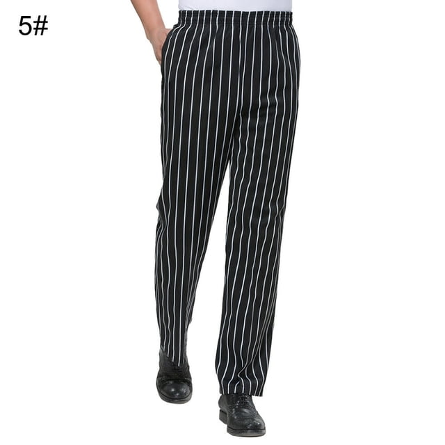 Men Stripe Plaid Chili Printed Hotel Restaurant Kitchen Chef Work Long Pants