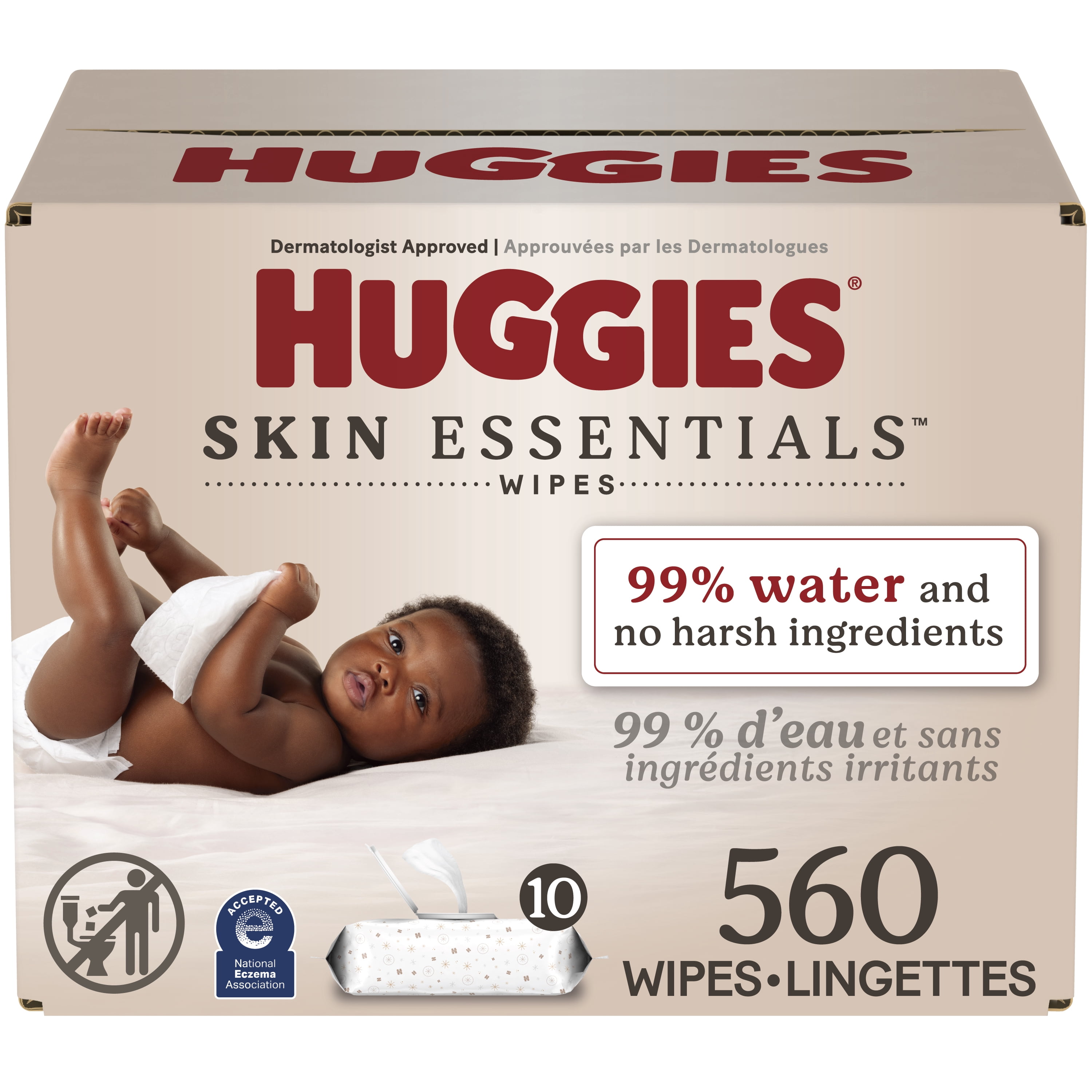 Huggies Skin Essentials Baby Wipes, 10 Flip Top Packs (560 Wipes Total)