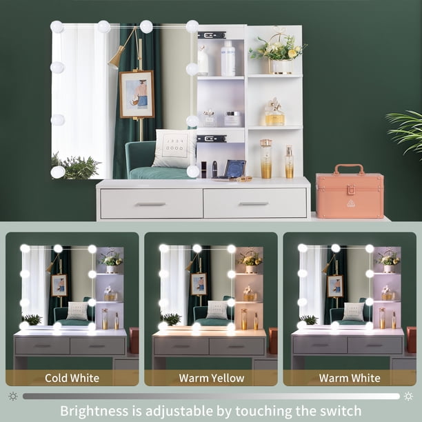 Ktaxon Lighted Makeup Vanity Table Set, Dressing Table with