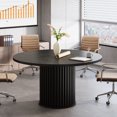 thumbnail image 1 of 47-Inch Round Conference Table, Wooden Meeting Table for 4-6 People with Sturdy Metal Base, Black, 1 of 8