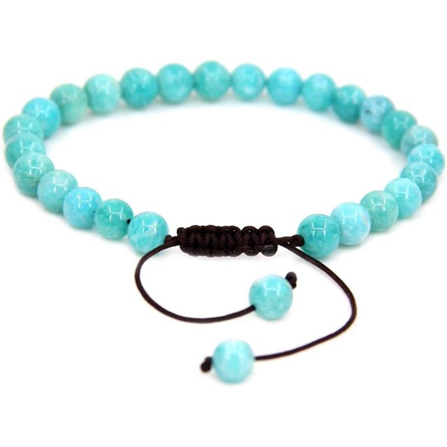Bracelet Ajustable Unisexe en Perles Rondes de 6 mm en Amazonite Brésilienne Naturelle