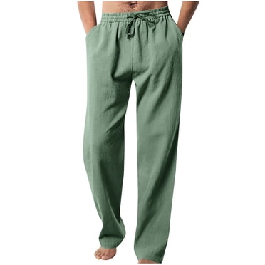 Meichang Men Casual Pants Big and Tall Elastic Waist Drawstring Pants Loose Fit Wide Leg Straight Trouser with Pockets Army Green 4XL
