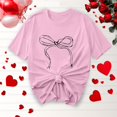 thumbnail image 1 of Été jusqu'à 65 % de Rabais Iumwxz T-Shirts Basiques Plissés Amples et Décontractés pour Femmes Jolis Hauts d'Été pour Femmes Blouse à Imprimé Nœud Col Rond Blouse à Manches Courtes pour Femmes Confortable pour Aller à l'École, 1 of 4