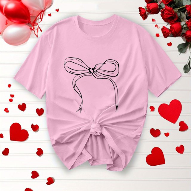 Été jusqu'à 65 % de Rabais Iumwxz T-Shirts Basiques Plissés Amples et Décontractés pour Femmes Jolis Hauts d'Été pour Femmes Blouse à Imprimé Nœud Col Rond Blouse à Manches Courtes pour Femmes Confortable pour Aller à l'École