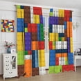 thumbnail image 4 of ICMOLYYENLO Rideau pour Garçon, Blocs de Rideaux, Jouet, Contour Abstrait, Rideau Coloré à Imprimé Géométrique de Briques pour Garçons et Filles, Rideaux de Chambre de Bébé 72x63 Pouces 2 Panneaux (Rideaux de Décoration, 4 of 8