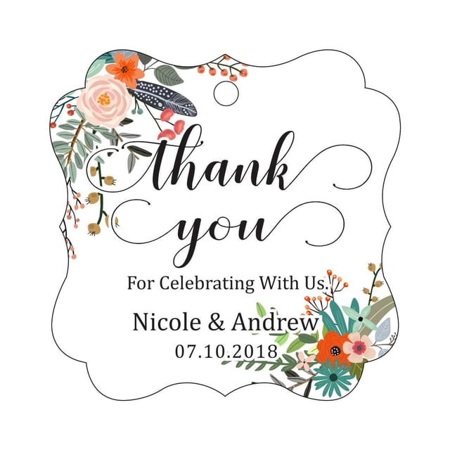 Darling Souvenir Custom Names Thank You For Celebrating With Us Wedding Hang Tags Personalized Party Tags-Floral White-50 Tags