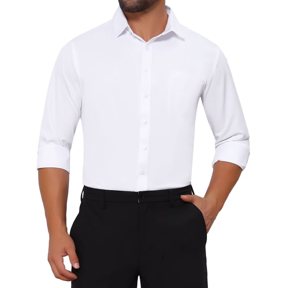 INSPIRE CHIC Men's Shirt Point Collar Long Sleeve Button Solid Color Business Dress Shirt 2XL White