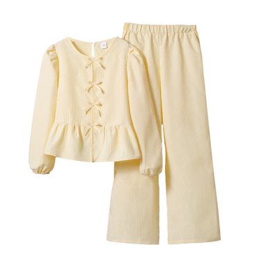 Wo-Fusoul Women's Striped Long Sleeve Top and Pants Two-Piece Set, Casual Comfortable Outfit with Waist Cinched Bow Tie Design, Soft Breathable Polyester Spandex Blend for Home, Travel and Daily Wear
