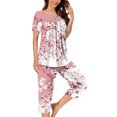 thumbnail image 1 of Pisexur Ensembles de Pyjama pour Femmes Mode Chemises de Nuit à Imprimé Floral pour Femmes Ensemble de Sommeil 2 Pcs Été Décontracté Col Rond Blouses Plissées Boutonnées Hauts et Pantalons Longueur sous le Genou avec Poches, 1 of 5