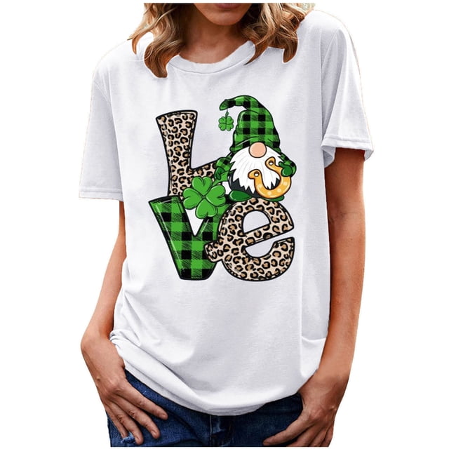 Meichang T-Shirts Joyeux Jour de la Saint-Patrick pour Femmes, Col Rond, Manches Courtes, Coupe Ample, Soldes 2025