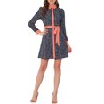 thumbnail image 2 of Unique Bargains Robe Chemise à Manches Longues Vintage Florale à Col Contrastant pour Femmes Bleu Foncé S, 2 of 6