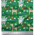 thumbnail image 1 of Soimoi Green Rayon Fabric Bear & Reindeer Cartoon Print Sewing Fabric Yard 42 Inch Wide, 1 of 5