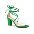 thumbnail image 1 of BLISSFUL STEP Sandales à Talon Bloc à Lacets pour Femme à Bride Transparente Vert (Taille 9), 1 of 8