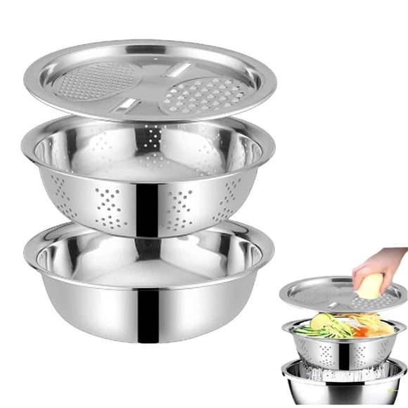YYV Ensemble de 3 Pcs en Acier Inoxydable à Multiples Bassins Passoire Essoreuse à Salade Panier de Filtration pour Lavage du Riz Passoire de Cuisine Polyvalente Ensemble de Bols Passoire Essoreuse