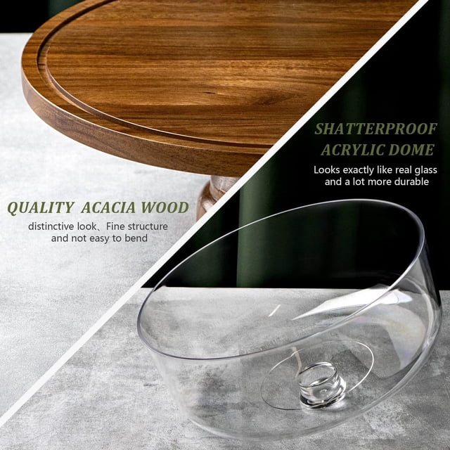 EGNMCR Tools&Home Improvement Cake Tray Wood Sum Display Rack With Transparent Acrylic Cover For Dessert Dishs Dustproofs Glass Cover Display rack