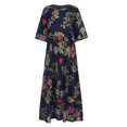 thumbnail image 3 of Robe Longue Maxi Boho Décontractée en Coton et Lin à Manches 3/11 à Fleurs pour Femmes, 3 of 5