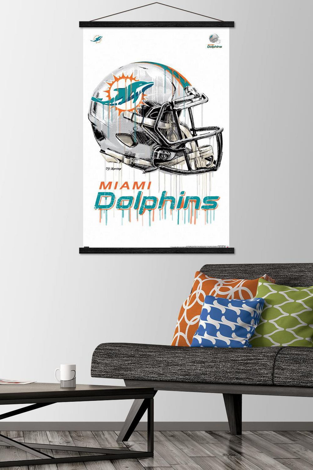NFL Miami Dolphins - Drip Helmet 20 Wall Poster with Magnetic Frame