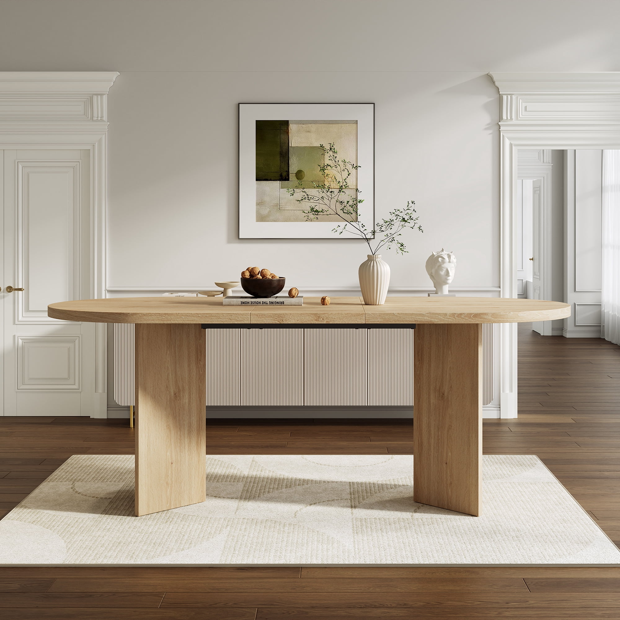 Noble House 79" Large Oval Dining Table for 6-8,Wood Grain Finish with Double Pedestal Base,Contemporary Dining Room Table,Oak