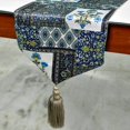 thumbnail image 1 of The HomeCentric Décoratif Niloufar Bleu Table Runner 14'' x 72'' Persian Floral Tassels Satin Linge de Table, 1 of 10