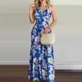 thumbnail image 2 of bbymog Robes Femmes Mode Plage Imprimé Tropical Été Col en V Sans Manches Robe Décontractée Coupe Ample Longues Robes pour Femmes Bleu P, 2 of 4