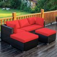 thumbnail image 4 of Patiojoy Ensemble de Conversation Sectionnel de Patio Extérieur en Rotin Osier de 5 Pcs avec Coussins Rouges, 4 of 6