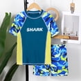 thumbnail image 2 of PMVFHDE Boys' Quick-Dry Two-Piece Swim Set Short Sleeve Rash Guard and Trunks with UPF 50+ Sun for Beach Pool Hot Spring Activities Blue,7-8 Years, 2 of 8