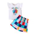 thumbnail image 1 of XDZJLR Baby Gilrs Outfits New Spring/Summer Two Piece For Small & Medium Sized : Cartoon Crayon Printed Top And Checkered Shorts Clothing Set 4-5 Years, 1 of 7