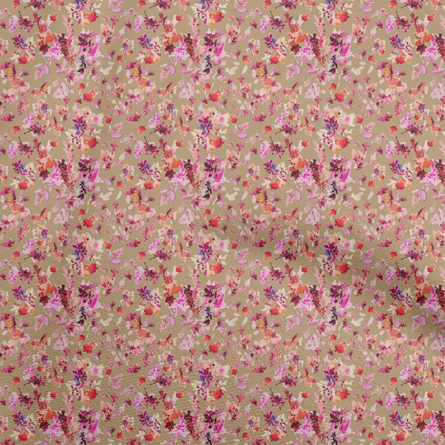 oneOone Cotton Cambric Light Brown Fabric Abstract Floral Craft Projects Decor Fabric Printed By The Yard 56 Inch Wide