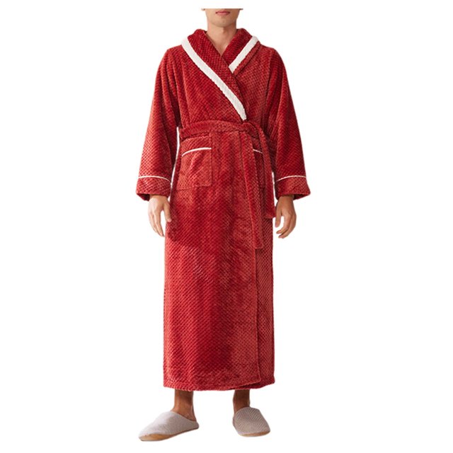 FhsagQ Pajamas Mens Pajamas Trunks No Fly Comfortsoft Mens Fuzzy Robe Mid Length Bathrobe Belted Soft Bath Robes Kimono Robe with Pockets Fall Winter Spa Robes Men Pajamas Pack Super Fit Red M