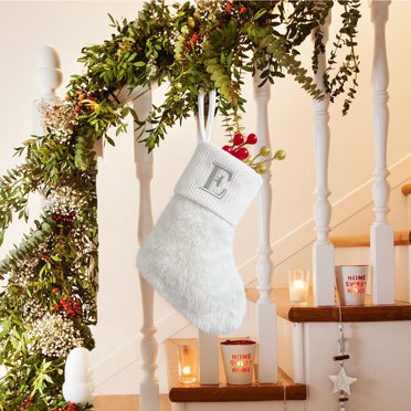 Tyidzon 7.08 Inch Christmas Stockings with Letters, Super Soft Christmas Stockings White Letter E Stockings for Christmas Holiday Xmas Gift