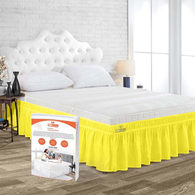 SGI Bedding 18 Inch Wrap Around Bed Skirt | Microfiber Bed Skirt | Fade Resistant, Wrinkle Free, Anti-static, Decorative, Extra Storage Space, Clutter-Free | California King, Yellow