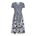 thumbnail image 4 of Pisexur Robe à Manches Courtes à Col en V pour Femme, Été, Imprimé Floral, Manches Courtes, Col en V, Robes à Empiècements en Dentelle, Mode, Robe à Jupe Longue, Robe pour Femme, 4 of 6