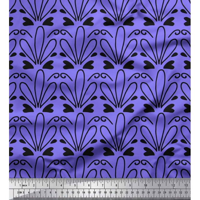 Soimoi Purple polyester Crepe Fabric Tendril & Abstract Print Fabric by the Yard 52 Inch Wide