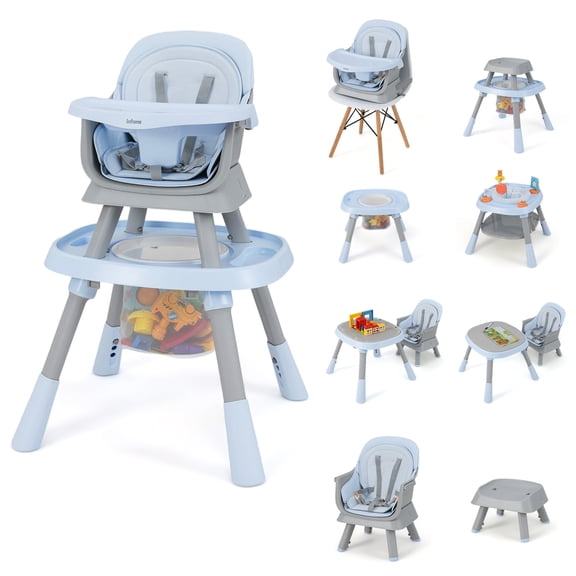 OLAKIDS 9 in 1 High Chair, Convertible Baby Highchair for Babies and Toddlers, Table and Chair Set Building Block Infant Dining Booster Seat, Kids Stool with Activity Children Play Kitchen